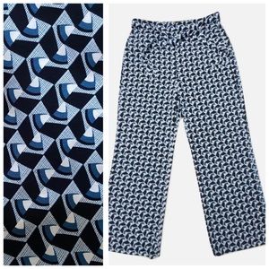 Banana Republic Size 14 Blue Geometric Wide Leg Gaucho Belted Pant